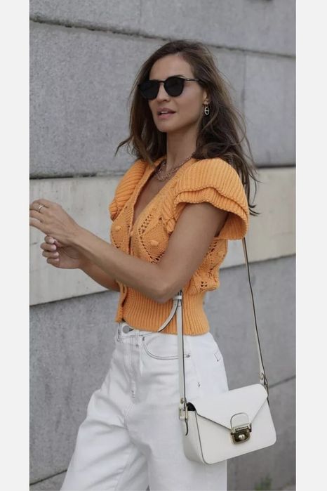 Zara Ruffled Orange Knit Vest