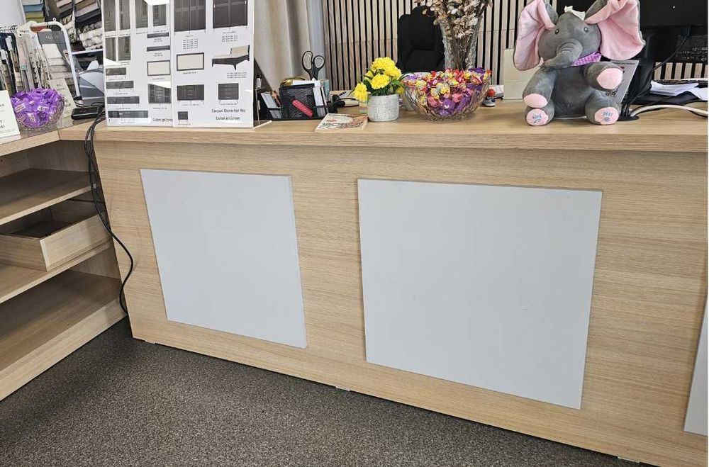 Birou Frontdesk 200x80x90 cm pal, rafturi interior, blat dublu
