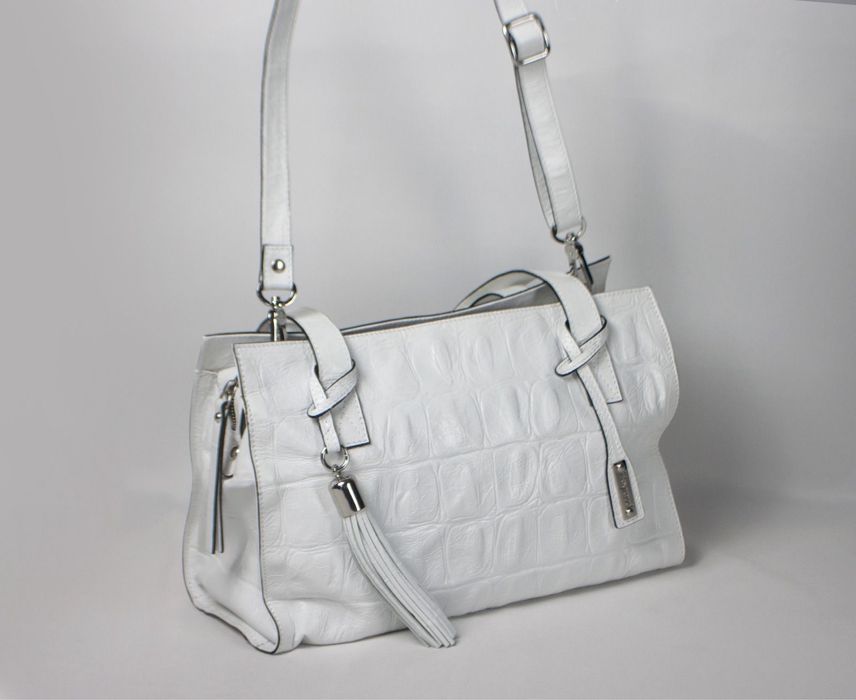 Poseta dame din piele naturala albe