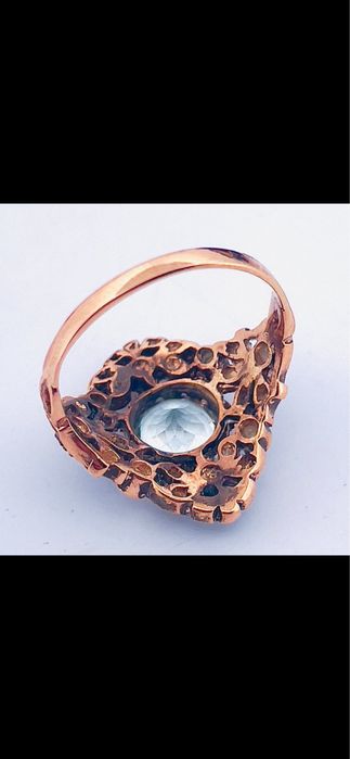 Inel aur roz 9 ct cu acuamarin si diamante