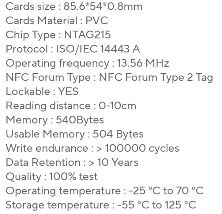 Set 10 CARDURI NFC TAG 215 - ALBE - Carduri de vizita/acces