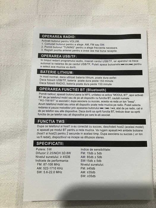 RADIO Casetofon Portabil RETRO, Acumulator,USB, BLUETOOTH, AUX, USB