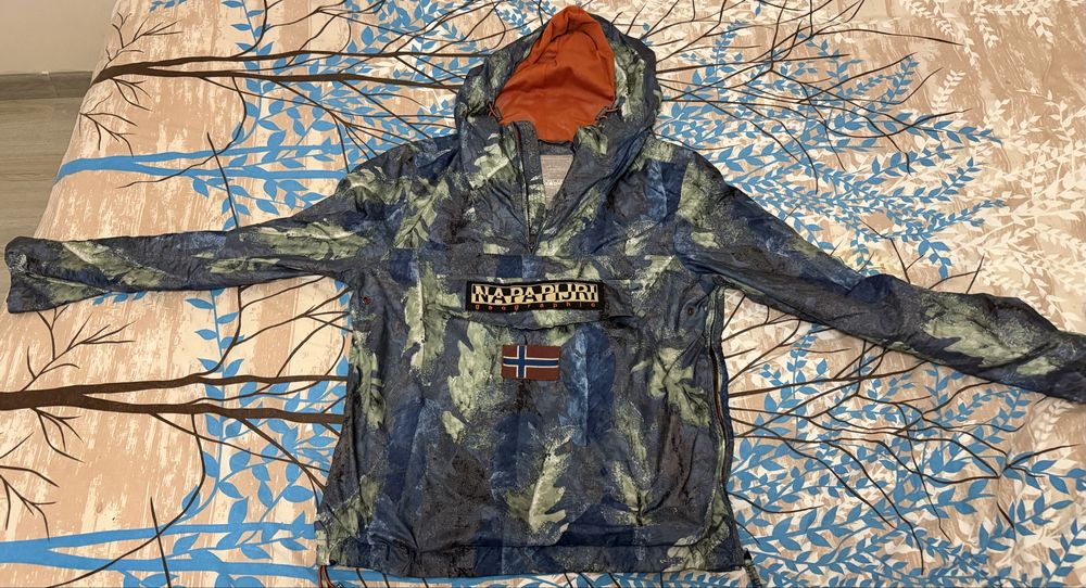 Яке napapijiri Medium Blue Rainforest Camo Smock Hiking Napaski Pullover