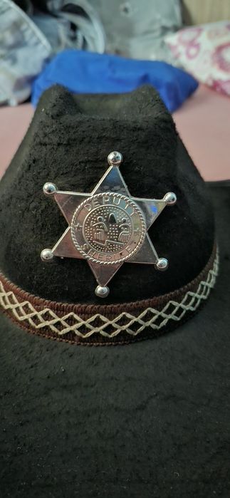Pălărie Cowboy / Șerif Neagră Boland cu Stea Metalică