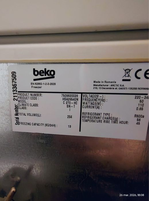 Lada frigorifica Beko noua,cu garantie 284 litri