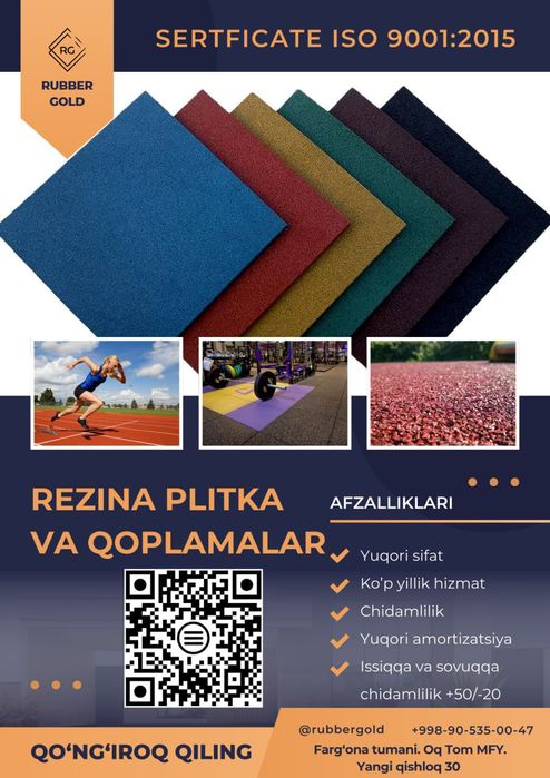 Sport zali uchun rezina plitka