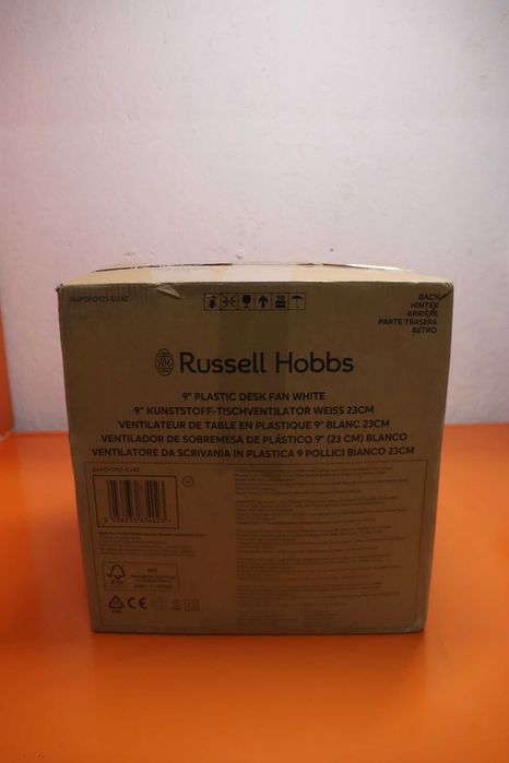 Russell Hobbs Rhpdf0921 Преносим настолен вентилатор 22.8 см 2 скорости Широк диапазон на трептене Тих за спалня или офис Бял