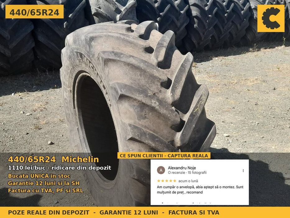 Cauciucuri Anvelope 440/65R24 440/65 R24 440/65-24 4406524 Michelin Tractor Punte Fata Utilaje Agricole SH Second Hand LIVRARE Garantie 1 An Stoc Real