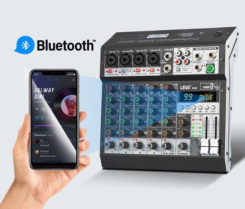 Pasiv mixer audio 6 canale KT6M Stereo canal USB Bluetooth 99 digital DSP efecte LED ecran