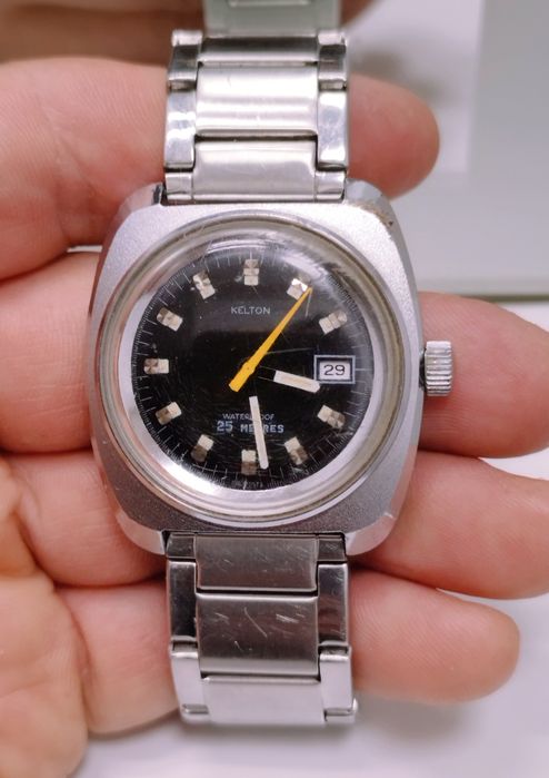 Ceas bărbătesc Kelton mecanic, mișcare M24, din anii 1970, oțel inox