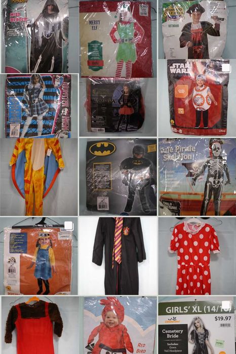 Lot 100 costume carnaval copii & adulți – import SUA, majoritatea noi