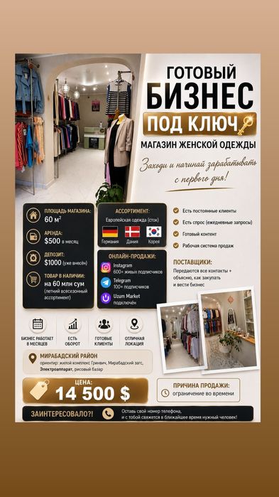 Срочная продажа бизнеса в Мирабадском районе — цена снижена!