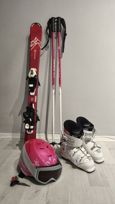 Echipament schi copii Salomon 100cm + bețe, clăpari, cască și ochelari