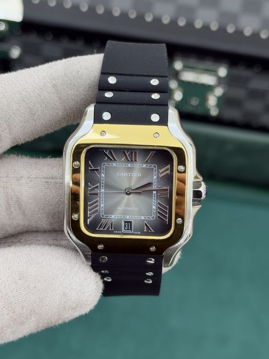 Cartier Santos 100 XL Two-Tone – Grey Dial, Black Rubber Strap