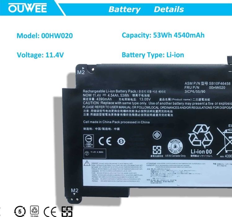 Baterie de laptop pentru Lenovo ThinkPad Yoga K KYUER 00HW020 00HW021