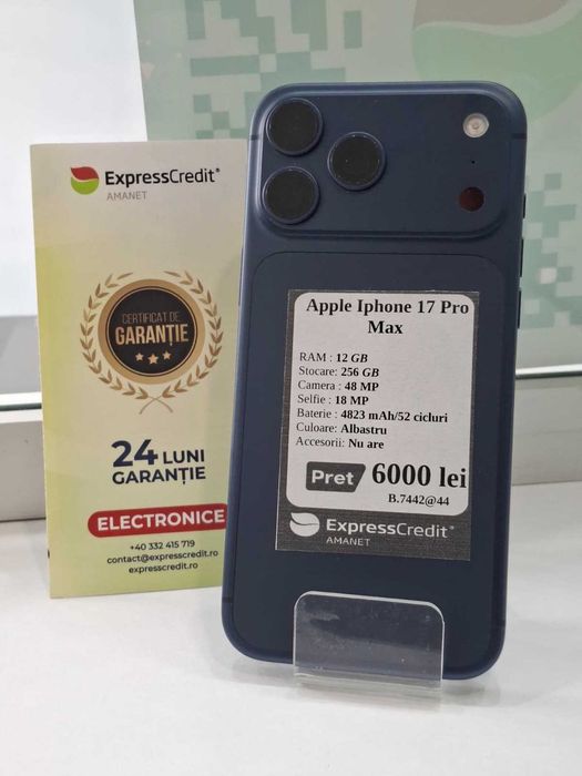Iphone 17 Pro Max 256Gb 100% bateria (AG44 B:7442)-garanie 2 ani!
