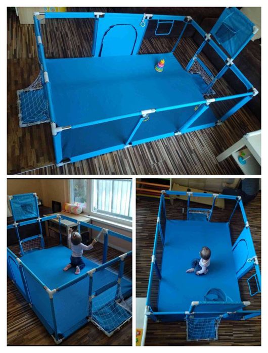 НОВИ детска голяма кошара за игра с футболни врати и кош / ограда за б