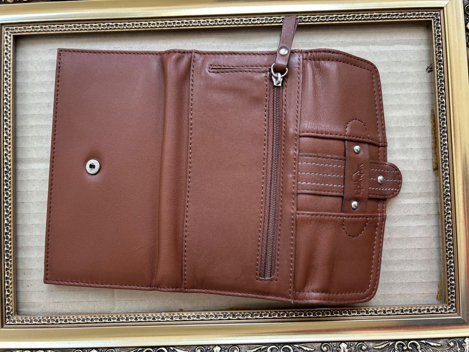Kipling new leather wallet светло кафяв кожен портфейл