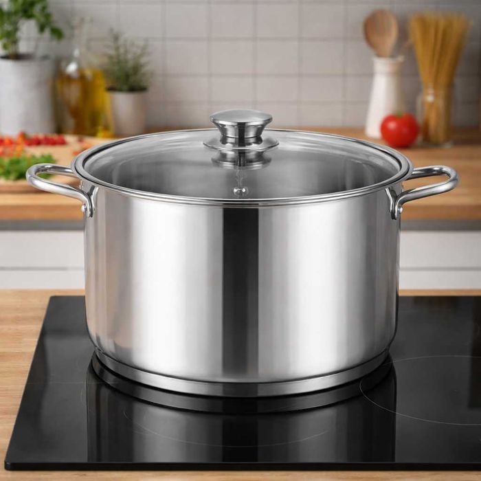 Cratita inox Royalty Line 14L cu capac din sticla 38x15 cm