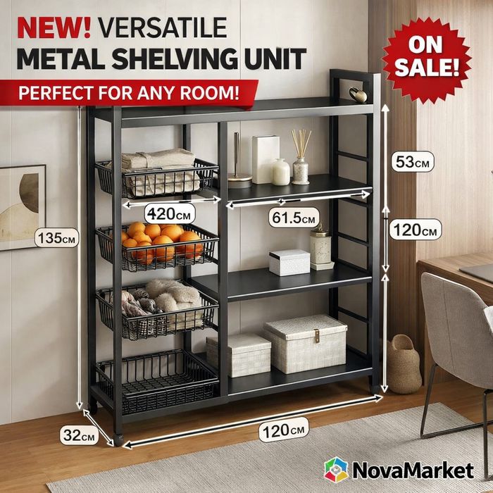 Стеллаж-органайзер с корзинами и полками 135×32 см