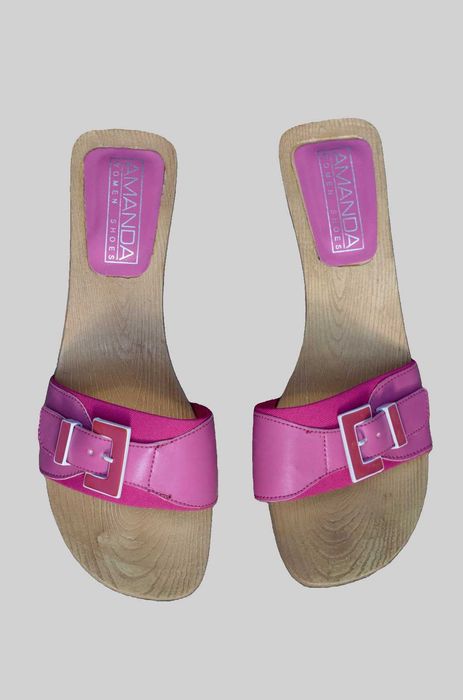 Papuci roz talpa lemn 38