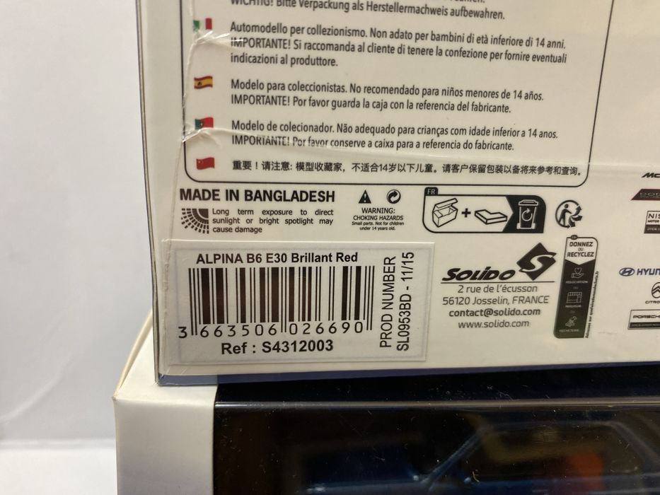 SOLIDO BMW E30 Alpina B6 3.5s machetă auto scara 1:43