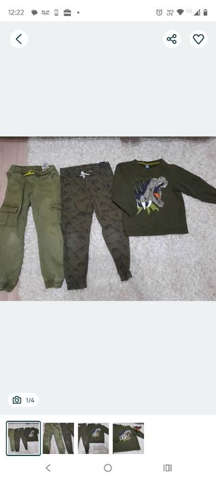 Set pantaloni cu bluzon kaki +mascota Dino...mas.122 cm