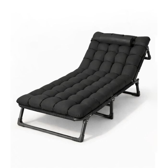 Сгъваемо къмпинг легло и градински шезлонг 2в1, с мек матрак и възглав