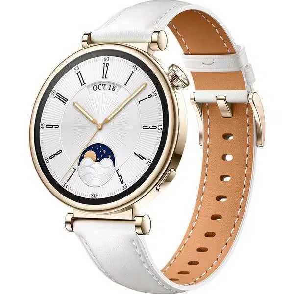 Smartwatch Huawei Watch GT 4 White Leather Strap Dama 41mm Gold nou Sigilat Garantie