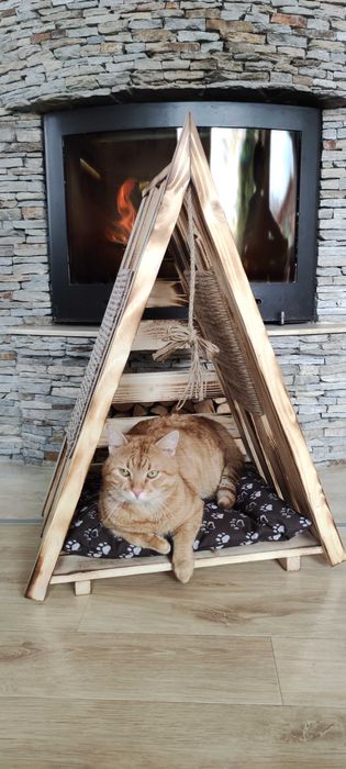 Дървено иглу за куче и коте Легло за котки и кучета