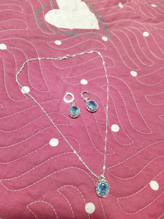 Set superb de bijuterii cu piatra bleu, lucrat manual, argint