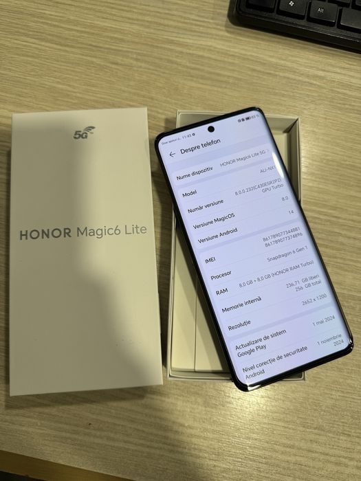 Honor Magic6 Lite, 8GB RAM, 256GB, 5G, Black, Impecabil/CA NOU!!!