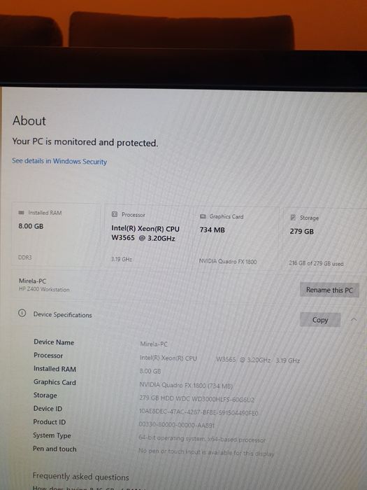 Workstation HP Z400 + monitor LG W2486L