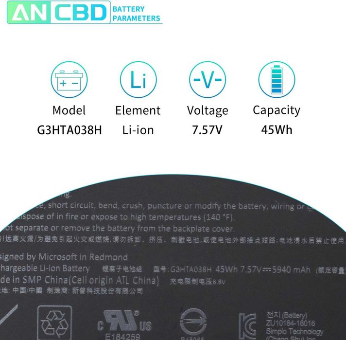 Батерия за лаптоп G3HTA038H за Microsoft Surface Pro