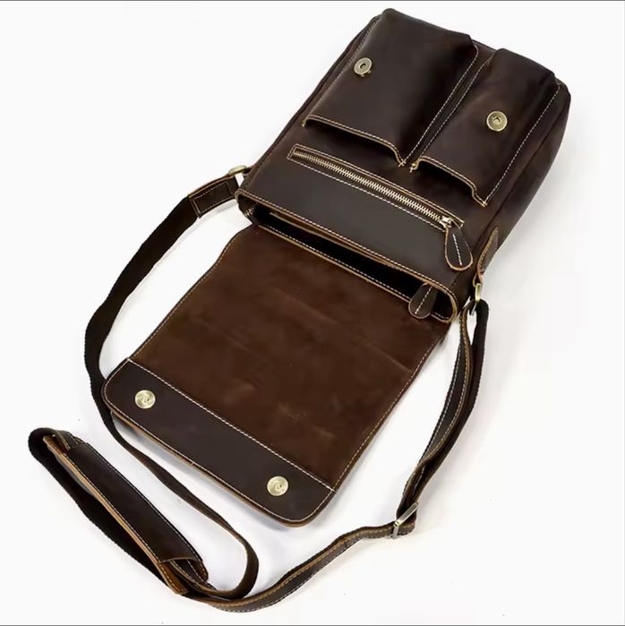 Мъжка дизайнерска чанта за през рамо/Премиум кафява Crazy Horse* кожа!