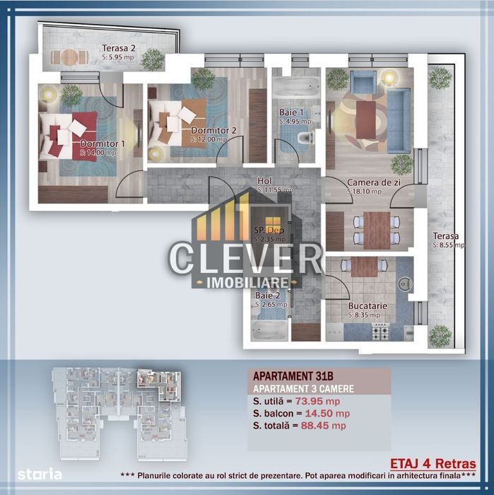 Apartament spațios 3 camere – 89.9 mp – Comision 0% - Pallady