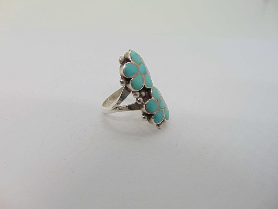 Inel zuni din argint cu turcoaz semnat 3vk