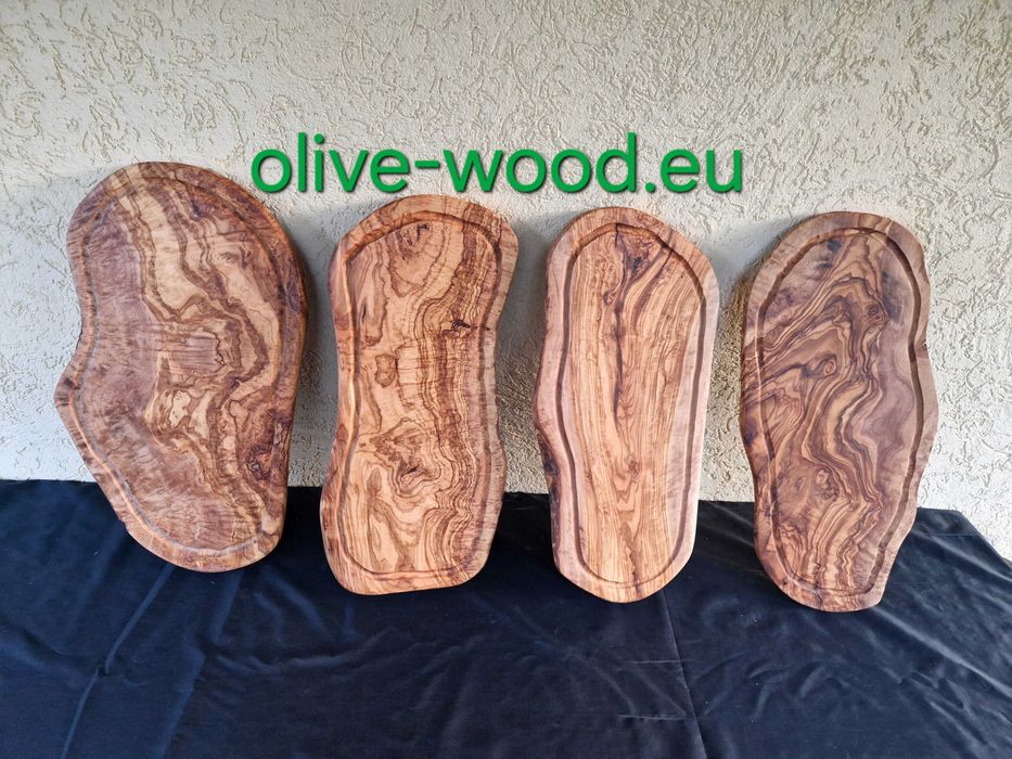 Дървени купи, чинии, чаши, дъски и плата за мезета от маслиново дърво