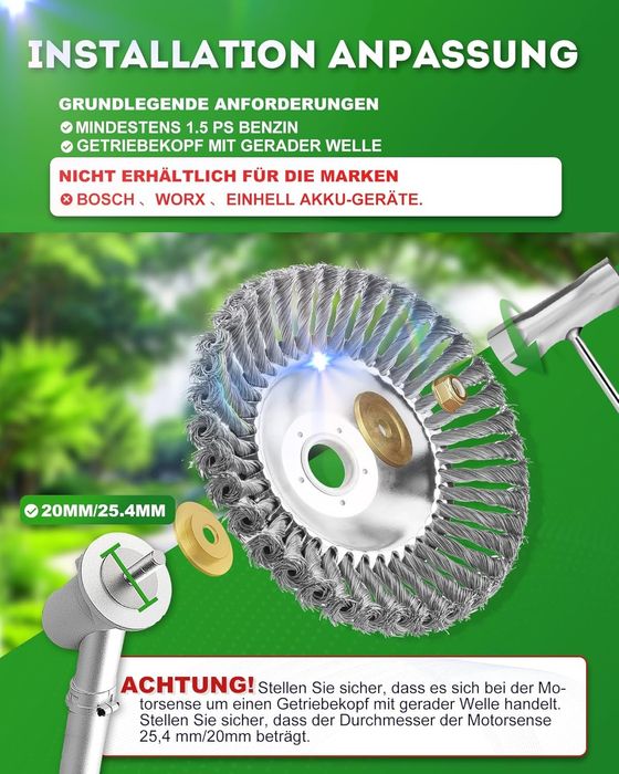 Ф20см Стомана телена четка за градински косачки и тримери