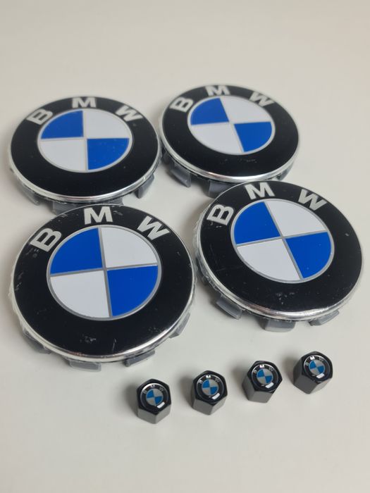 Pachet-Set-Capace-Centrale-Jante-Bmw-68mm-56mm-Alb-Albastre-Clasice+Capacele-Valva-Sigla-Bmw-M-E46-E90-E60-E70-E71-F10-F30-F15-F16-G20-G30-G05-G06