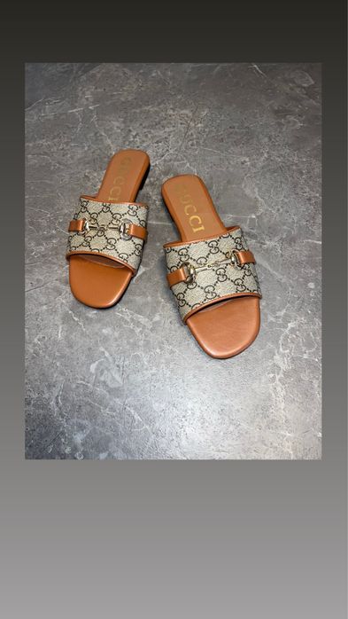 Papuci gucci crem/ maro