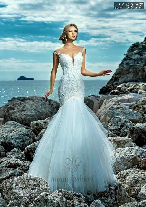 Rochie mireasa Maya Fashion custom cu pene si matase