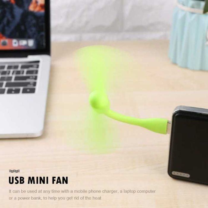 Мини USB Вентилатор 1W за Лаптоп, Power Bank и др. / Зелен / Бял /