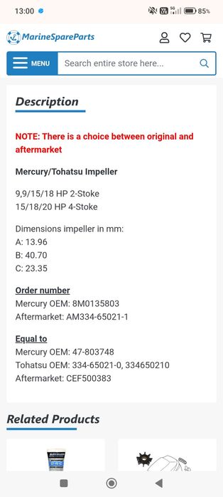 Импелер и свещи за Mercury/Tohatsu