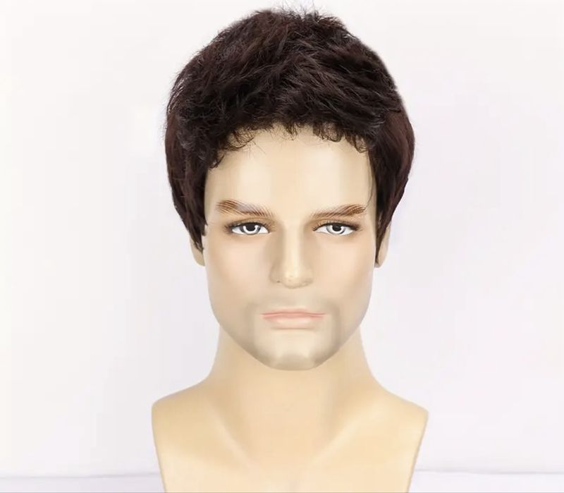 Мъжка перука - къса кафява коса – естествен вид , универсален размер