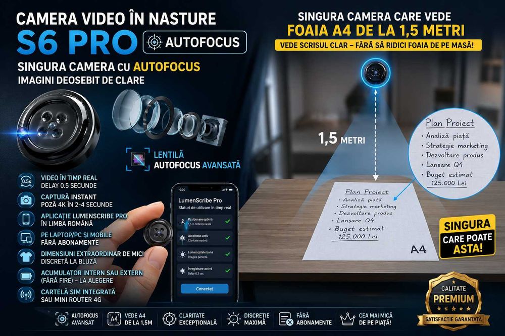 Camera Video in nasture - Audio integrat FARA Fire - Poate DICTA SINGURA | Casti de copiat - Sisteme copiat