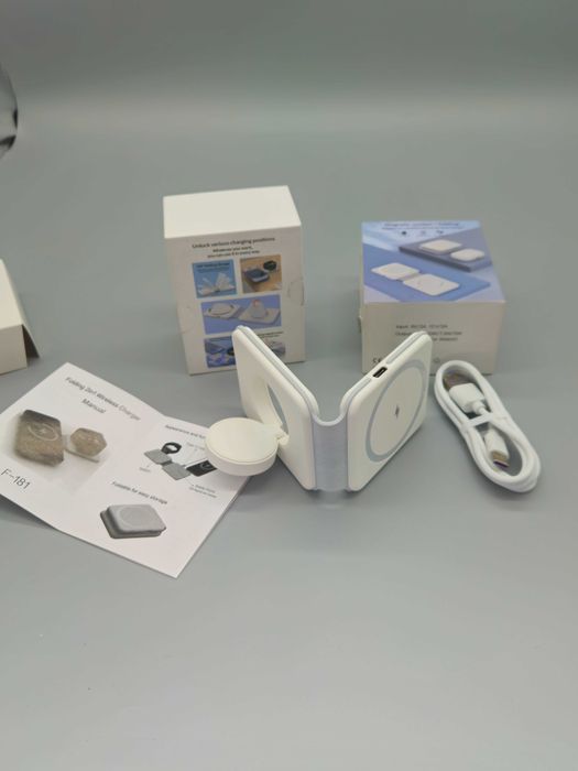 Сгъваемо 2-в-1 безжично зарядно с магнит (MagSafe тип) за Apple, 15W
