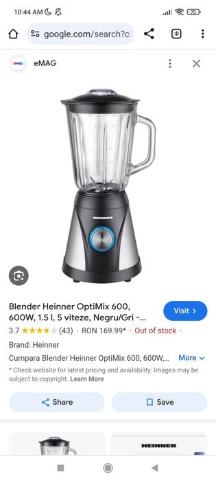Blender mixer Heinner bol sticla OptiMix600