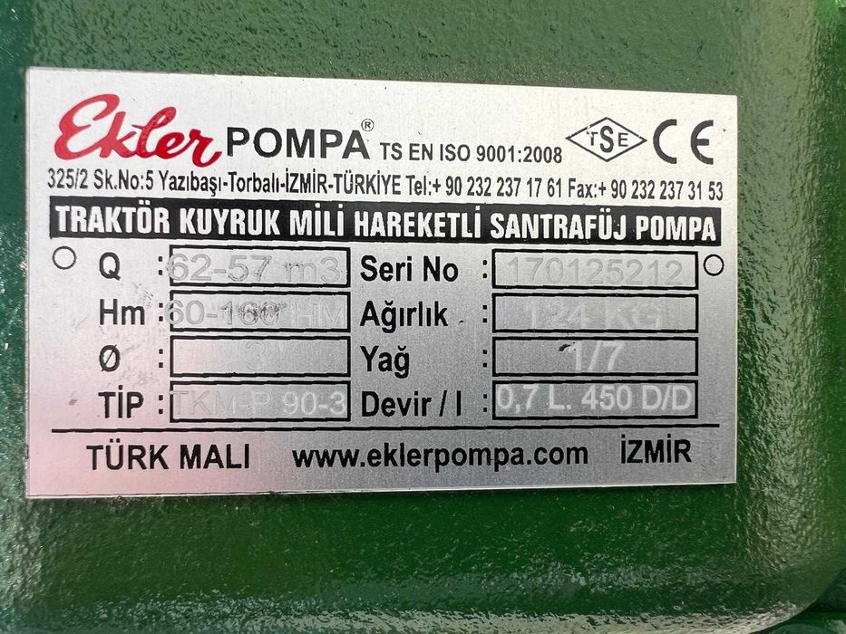 Тракторна поливна помпа Ekler TKMP 90-3 (3”; 168 m; 62 m3/h)