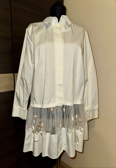 Camasa cu tulle si aplicatii piele